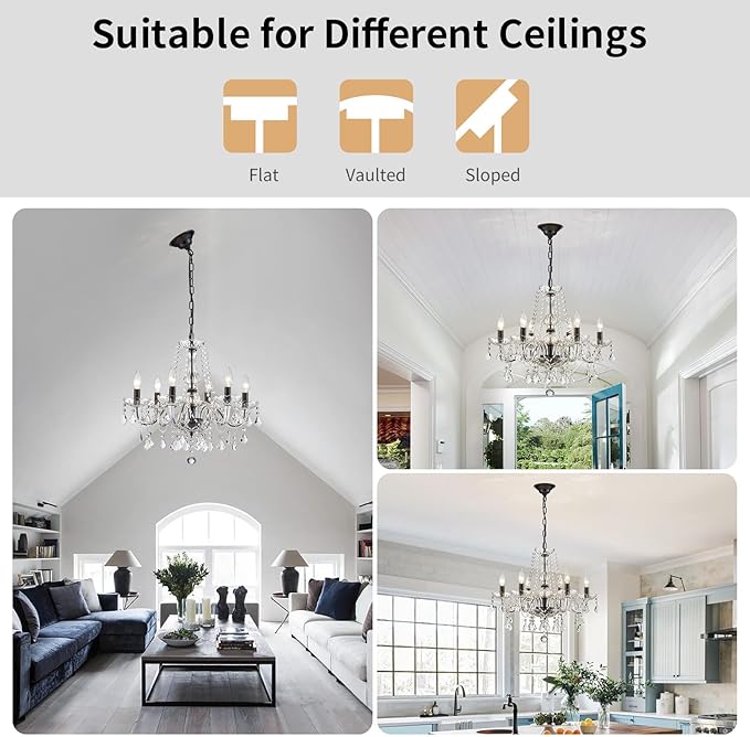 Crystal Chandelier Light Fixture, Modern K9 Crystal Chandelier for Dining Room, Black Ceiling Hanging Pendant Light Fixture for Living Room, Entryway, Bedroom, Hallway, Kitchen Island