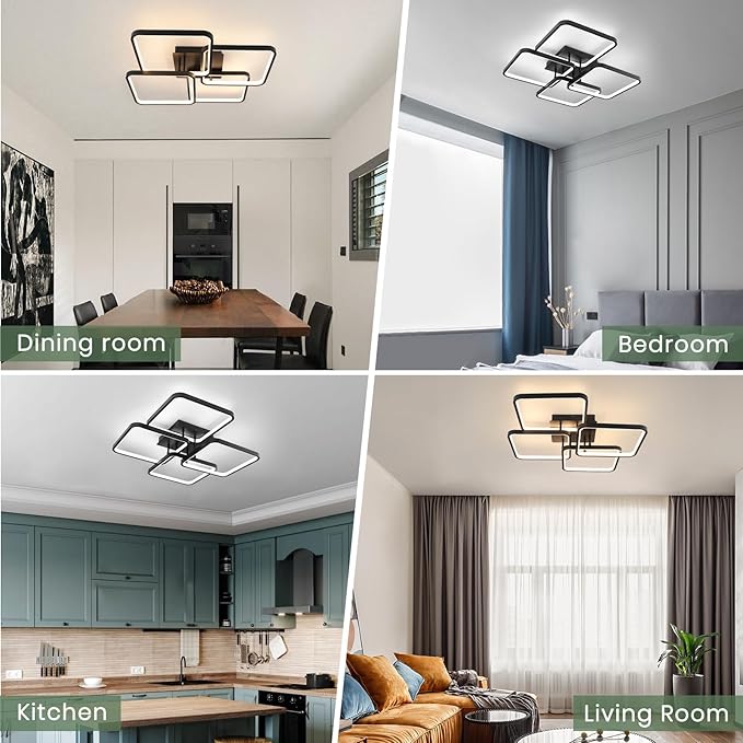 EIDISUNY Modern Led Ceiling Light Fixtures for Living Room, Dimmable Square Ceiling Lighting Fixture with Remote Control, 3 Colors Flush Mount Ceiling Light for Dining Room, Kitchen, Living Room