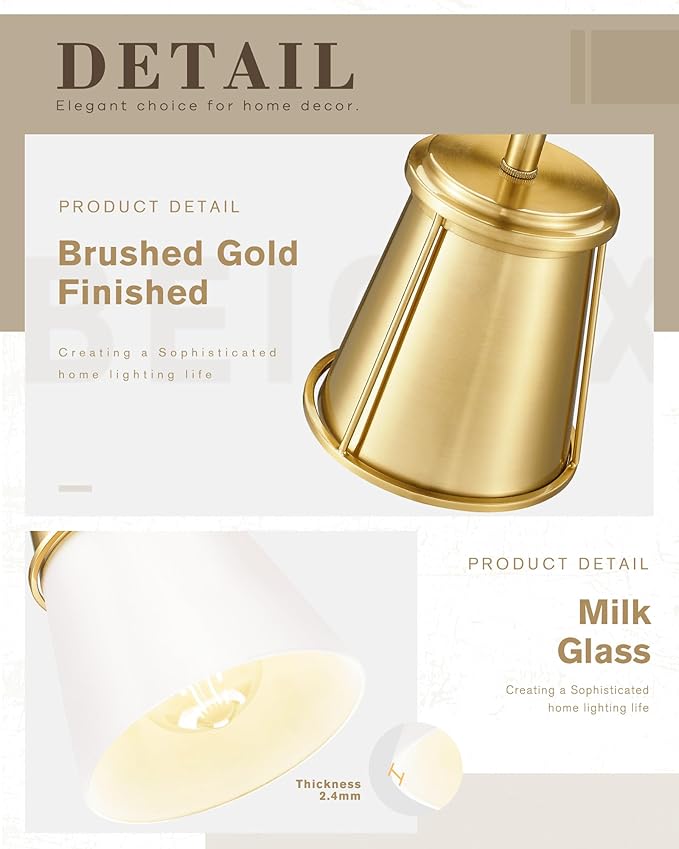 Beionxii 2 Pack Pendant Lights Kitchen Island, Pendant Lights Kitchen Island 2 Pack Gold, Kitchen Pendant Lighting Over Island, Gold Pendant Lights Kitchen Island, Milk Glass Shade, BX-PL01BG-2PK