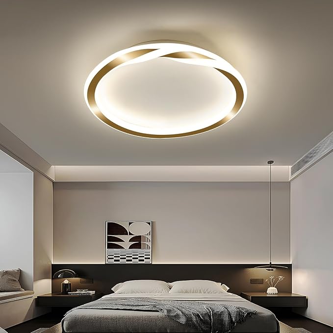 ASGYISA 16inch Modern LED Ceiling Light Gold Flush Mount Light Fixture Bright Ceiling Lamp for Closet Bathroom Hallway Bedroom Kitchen （Circle ） 4000K