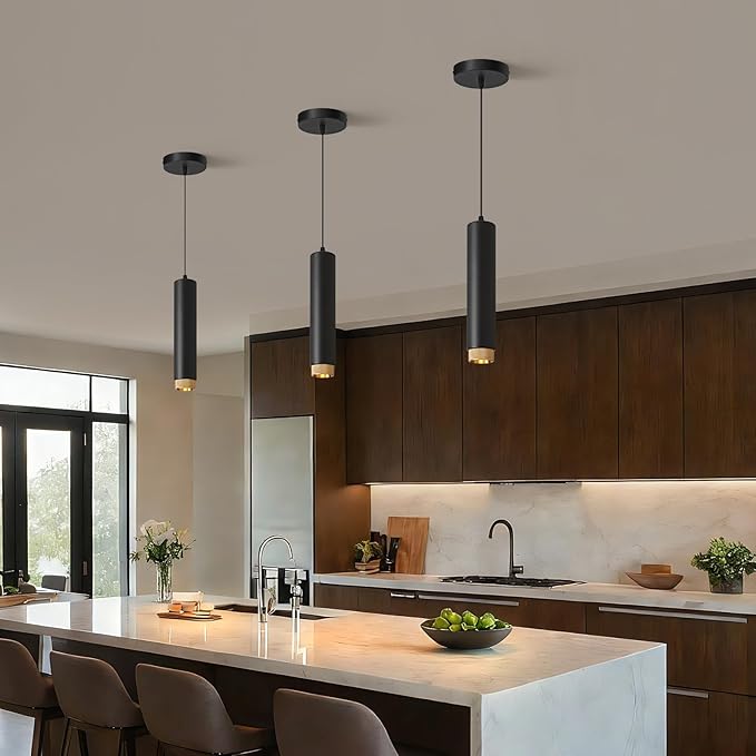OKELI Modern Black LED Pendant Light for Kitchen Island, 3 Pack – Dimmable Zoomable Pendant, Adjustable Beam Angle, 3 Color Temps 2700K/4000K/6000K, Mini Hanging Light for Bar or Bedroom, 12W 11.8"