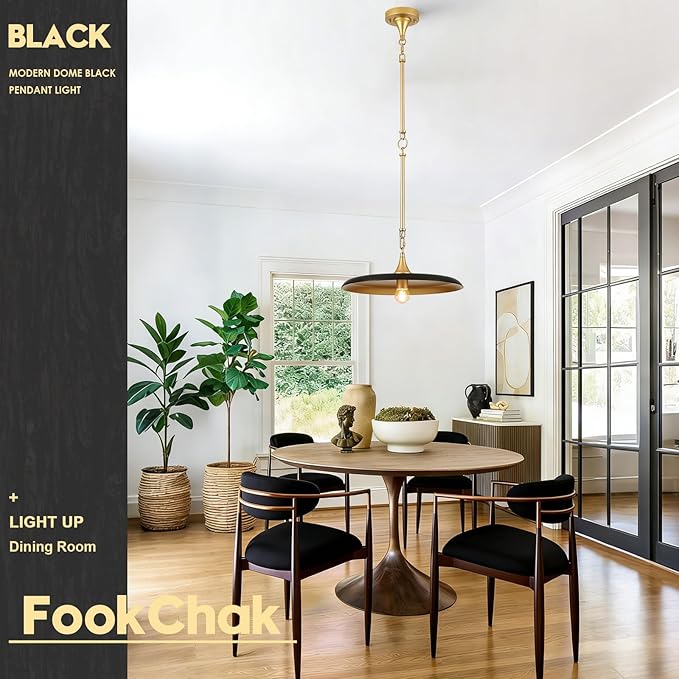 Black Pendant Light 15.7in Pendant Lights Modern Kitchen Island Pendant Light Fixture with Adjustable Black Gold Industrial Pendant Lighting for Dining Room Kitchen Sink, E26