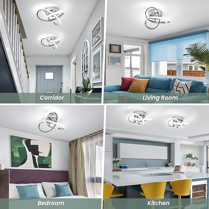 EIDISUNY Modern LED Ceiling Lights, 9.5in Chrome Hallway Ceiling Light fixtures 22W Cool White 6000K, Flush Mount Ceiling Light for Kitchen,Aisle, Entrance, Bedroom, Bathroom, Living Room