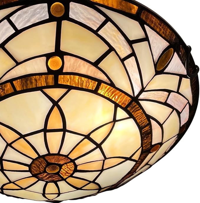 ARTZONE Tiffany Ceiling Lights, Stained Glass Ceiling Light 2-Lights 12 Inch Tiffany Flush Mount Ceiling Light for Bedroom Dining Living Room Entryway Foyer