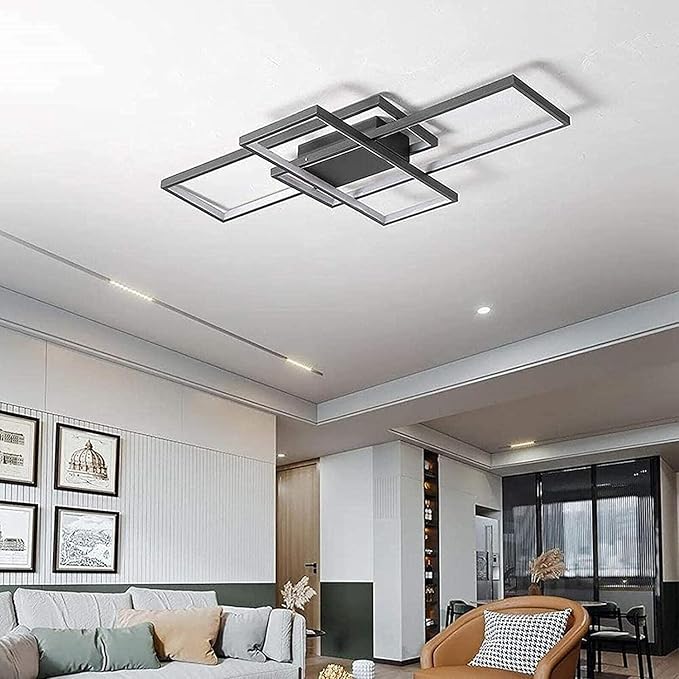 Modern LED Ceiling Light 55" Dimmable Black Ceiling Light Fixture with Remote Control Square 82W 3000K-6500K Ceiling Lamp for Kitchen, Living Room, Bedroom
