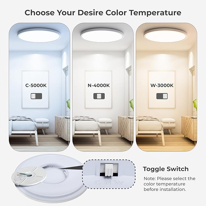 Matane 15.4in LED Flush Mount Ceiling Light with Night Light, 36W Dimmable Light Fixture, 3000K/4000K/5000K Selectable, Low Profile Ceiling Lights for Bedroom, Kitchen, Hallway, White