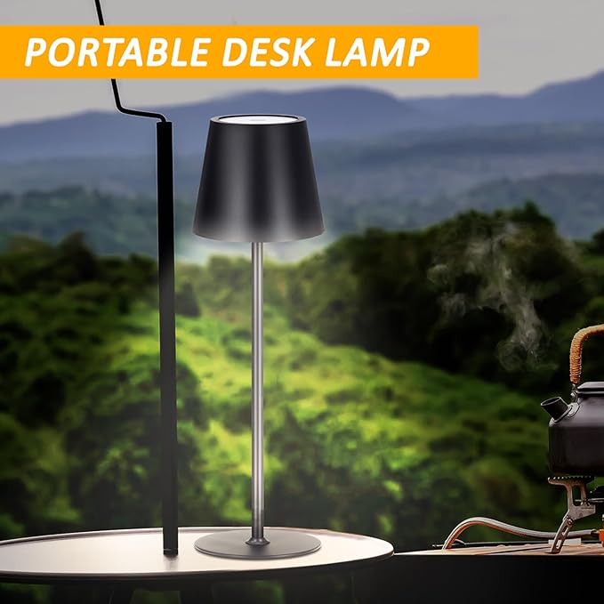 Retisee 12 Pack Cordless Table Lamp Portable LED Rechargeable Desk Lamp 3000mah Battery Operated 3 Color Stepless Dimming Waterproof Touch Control for Bedroom Restaurant (Black,Round Base)