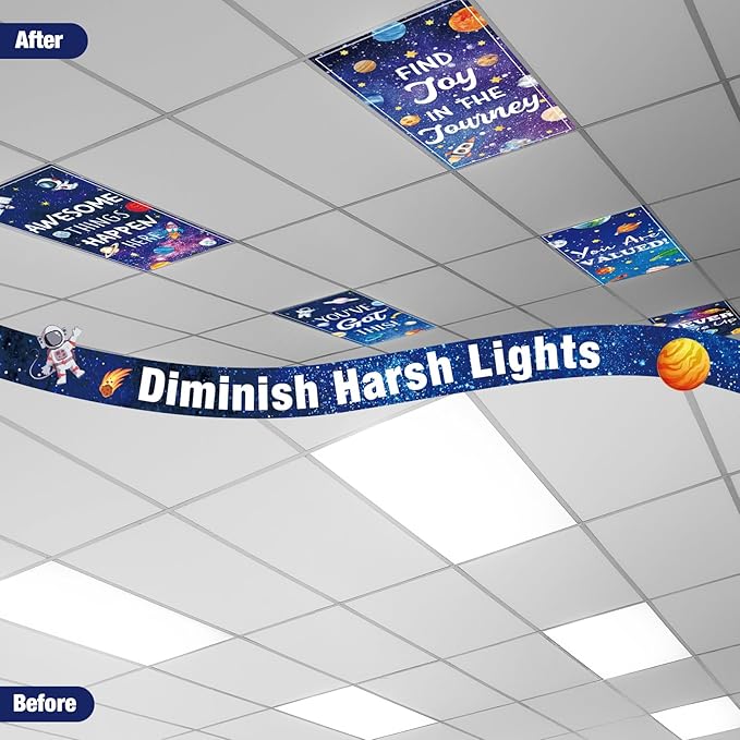 Capoda 12 Pcs Fluorescent Light Covers for Ceiling Lights 4 x 2 Ft Magnetic Space Light Covers Positive Fluorescent Ceiling Shade Filters for Classroom Home Hospital Office Cubicle Decor