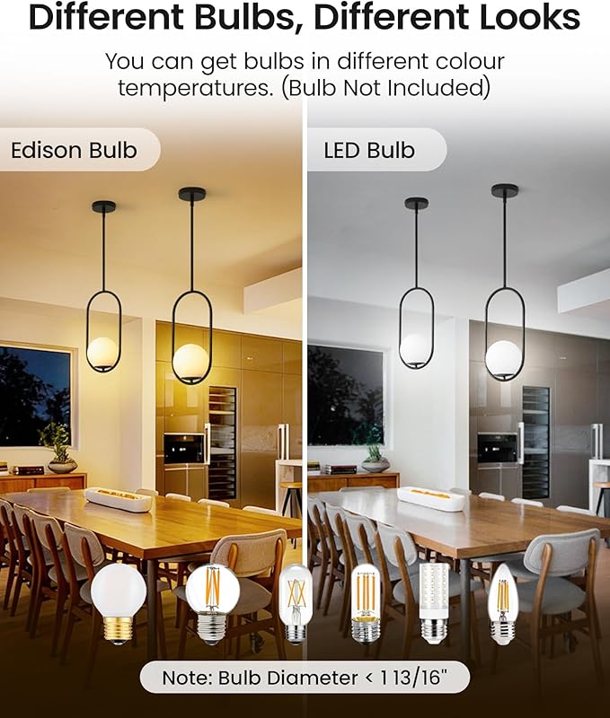 Yunnix Pendant Lights Kitchen Island, Pendant Light Fixtures, 2 Pack Modern Black Globe Glass Pendant Lighting, Mid Century Chandelier One Light for Bathroom Bedroom Dining Room