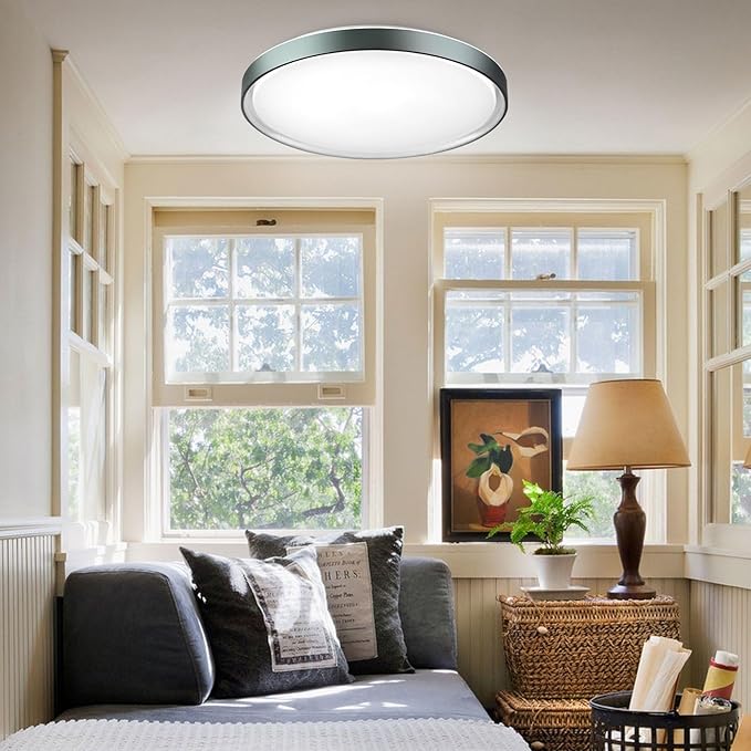 DLLT Flush Mount Ceiling Light: Close to Ceiling Light Fixtures 20 Inch 45W - Dimmable Ceiling Lamp 3000-6000K 5 Color Selectable Ceiling Mount Light for Bedroom Kitchen (Blue)