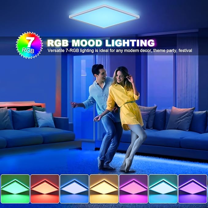 LEZOE RGB LED Ceiling Light Dimmable with Remote Control, 18W 1800lm Color Changing Light Flush Mount Fixture, 8.6 Inch 3000K-6500K Ceiling Lamp for Bedroom Kitchen Hallway Party Living Room