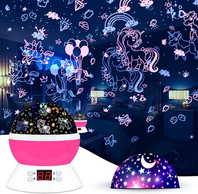 Unicorn Star Projector for Kids, 360° Rotating Night Light Lamp with Timer, Stars Ceiling Projection for Girls Room, Birthday Unicorn Gift for Girls Age 3-8, Bedroom Night Light for Kids