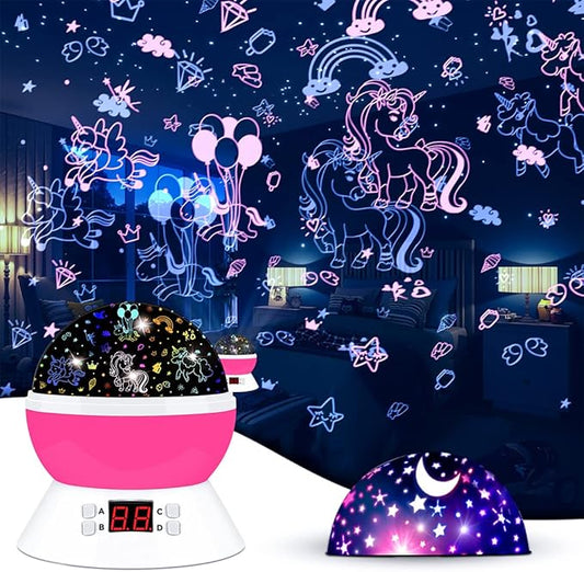 Unicorn Star Projector for Kids, 360° Rotating Night Light Lamp with Timer, Stars Ceiling Projection for Girls Room, Birthday Unicorn Gift for Girls Age 3-8, Bedroom Night Light for Kids