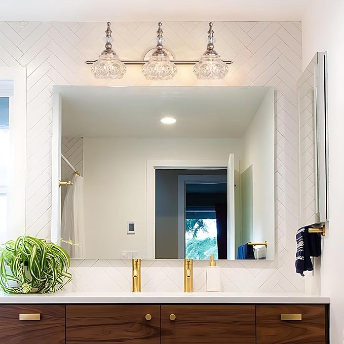 Brushed Nickel Bathroom Vanity Light Fixtures Modern 3-Light Vanity Lights Bathroom Lighting Fixtures Vintage Wall Sconces Light Living Room Vanity Lighting Fixtures Over Mirror