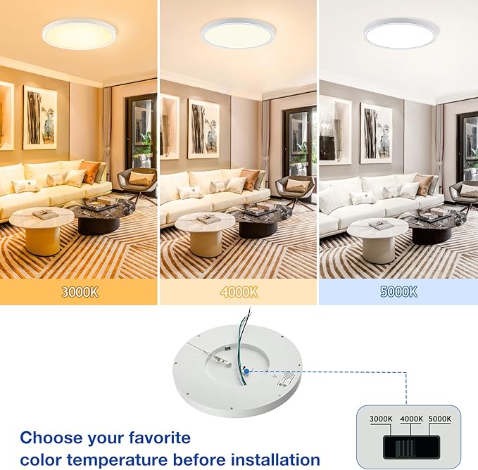 CycevSun 4 Pack Dimmable Flush Mount Ceiling Light, 12 Inch 3 Color Temp Selectable, 20W, Round, White, ETL