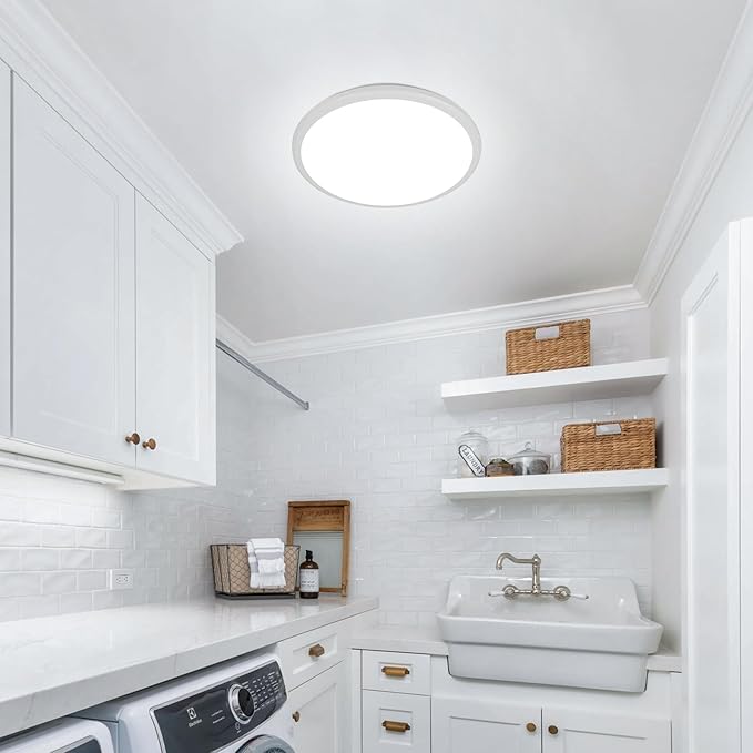 6 Pack 12 Inch Round LED Ceiling Light Fixture, 6500K Daylight Outdoor/Indoor Ceiling Light Fixture, 24W IP54 Waterproof Flat Round White Ceiling Lamp for Living Room Laundry Bedroom Hallway