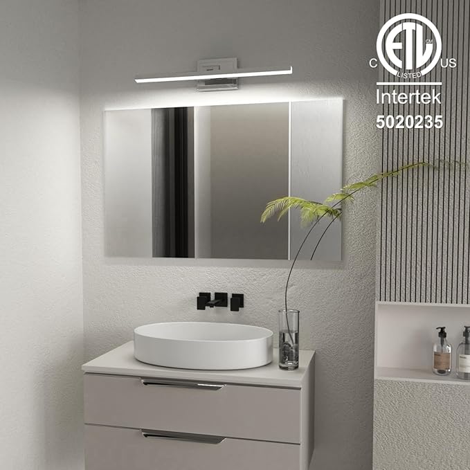 VOLISUN Modern Bathroom Vanity Light 24 inch, Rotatable, 14W Dimmable 5CCT Led Bathroom Light Fixture Over Mirror, Chrome Vanity Light for Bathroom Mirror Cabinets-ETL Certificated