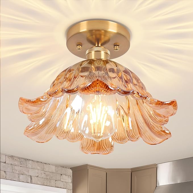 Semi Flush Mount Ceiling Light,Hallway Vintage Lights E26 Fixture Ceiling Green 11" Vintage Light Fixtures for Closet Hallway Kitchen Dining Room