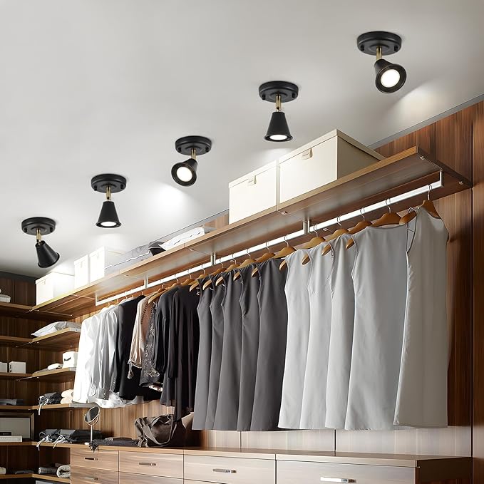 SEEBLEN Modern Flush Mount Ceiling Spot Light, Adjustable Directional Head, Black Spot Lights Indoor, Ceiling/Wall Mounted Single Track Light for Living Room, Corridor, Stairs.（2 Pack ）