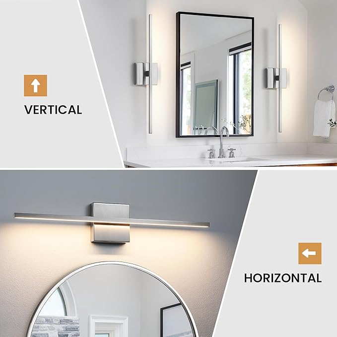 Bathroom Light Fixtures Over Mirror - 24inch Dimmable Brushed Nickel Vanity Lights for Bathroom 18W LED Vanity Light Bar 3500K Modern Wall Sconce Lighting for Mural