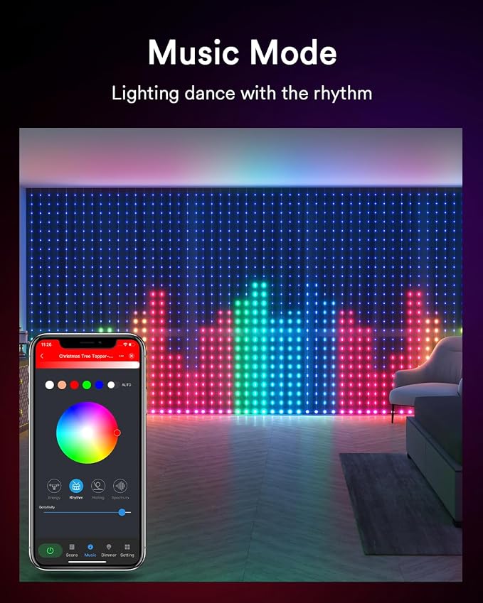 Lumary WiFi Smart Curtain Lights, World Cup Decor Curtain Lights with APP & Remote Control, DIY Color Changing, Pattern GIF Display for Outdoor Indoor, 6.9 x 5FT, 540 RGB LED