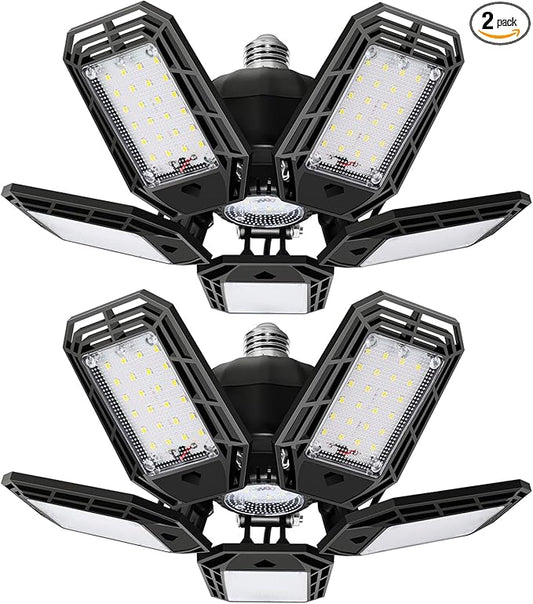 Garage Lights Led, Deformable Design with Adjustable Panels,150W 15000LM 6500K E26/E27 Screw Base, Super Bright Shop Lighting, 2 Pack