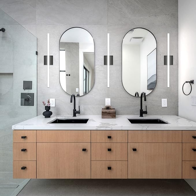 Combuh 2 Pack Bathroom Light Fixtures Black Vanity Lights Bar 24 Inch 14W Bathroom Lights Over Mirror IP44 Wall Sconces Cool White 6000K