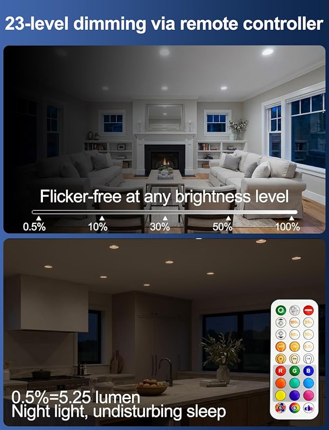 HEKEE LED Reccessed Downlights, Color Changing, 4 Inch, Recessed Ceiling Lights (6 Packs)