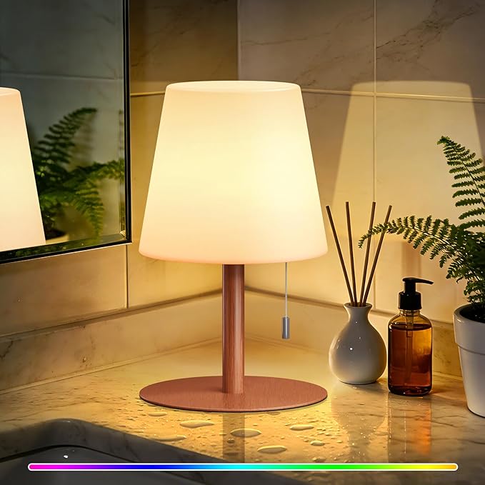 uuffoo Shower Lamp Waterproof 8 Colors, Shower Light Rechargeable Cordless Battery Operated, LED Outdoor Table Lamps Dimmable Portable for Indoor Outdoor Bathroom Home Patio (Wood Grain)