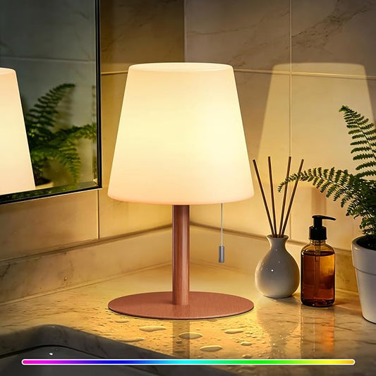 uuffoo Shower Lamp Waterproof 8 Colors, Shower Light Rechargeable Cordless Battery Operated, LED Outdoor Table Lamps Dimmable Portable for Indoor Outdoor Bathroom Home Patio (Wood Grain)