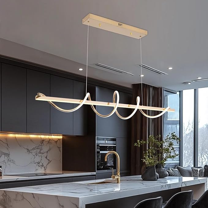 47.24" Gold Modern Chandelier for Dining Room Over Table,Gold Modern Led Pendant Light Kitchen Island Lighting Dimmable Modern Dining Room Light Fixture Creative Snake-Shaped Twist Design