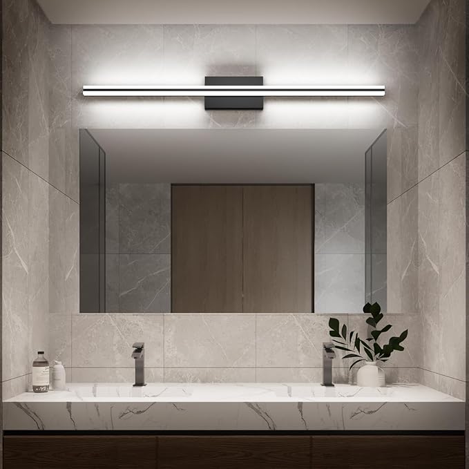 SOLFART Bathroom Lighting Fixtures Over Mirror 25W 40 Inch Modern Black LED Vanity Lights 5CCT Dimmable Bathroom Light