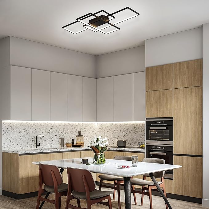 Jaycomey Modern LED Ceiling Light, 35.4in LED Black Flush Mount Ceiling Lights Fixture 75W Living Room Lighting Fixtures Chandelier Lamp for Dining Room Bedroom Kitchen White Light 6000K