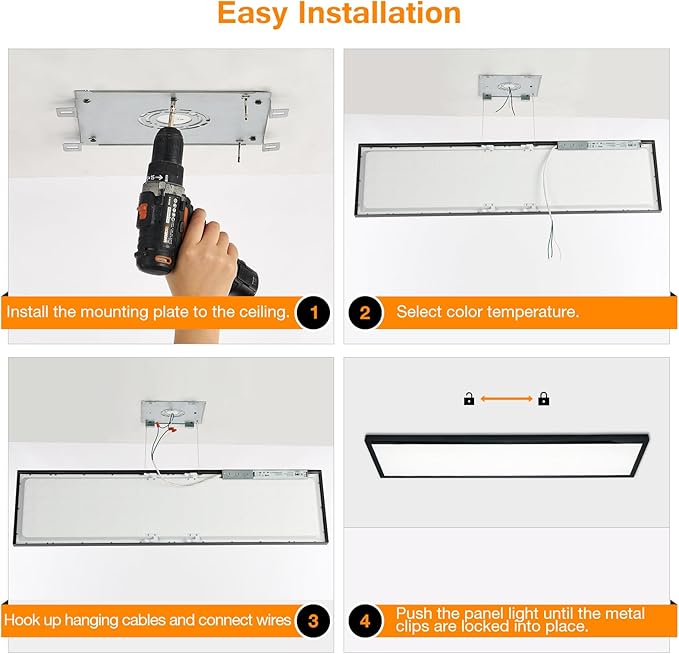 12-Pack Black 1x4 LED Flat Panel Light Surface Mount, 5000K-4000K-3000K Selectable & Triac Dimmable, for Kitchen, Garage, 40W, 100-277V, ETL