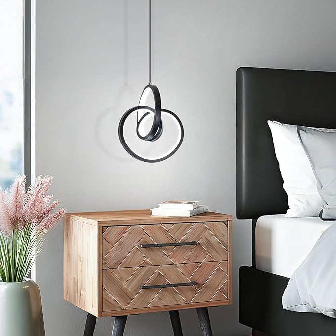 Modern LED Pendant Light Fixtures 6000K Pendant Lights Kitchen Island Lighting Adjustable Height Black Hanging Lamp for Dining Room Bedroom Living Room (1 Pack)
