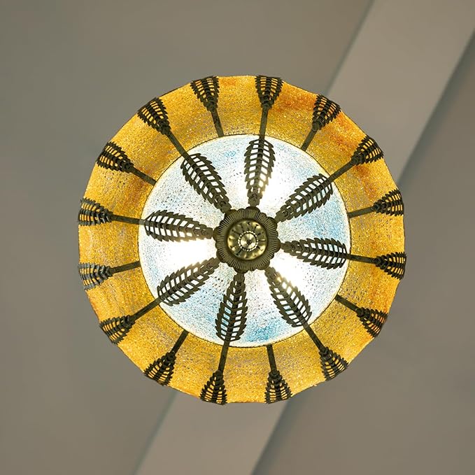 TFCFL Vintage Tiffany Pendant Light Fixtures Stained Glass Boho Ceiling Light Fixtures Inverted Tiffany Chandelier Hanging Lamp Victorian Style for Living Room Dining Room