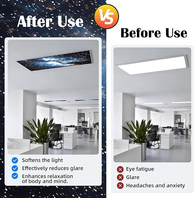 ANGSYLTH 8 Pcs Fluorescent Light Covers - 4 x 2 Feet Covers for Ceiling Lights, 8 x 10 Magnetic Light Filters for Classroom, Office, Hospitals