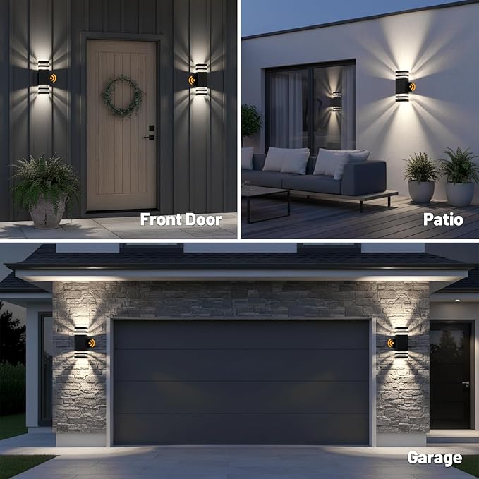 Outdoor Wall Lights 2-Pack – Modern Patio Wall Light Fixture, Dusk to Dawn Outside Lights for House, Up & Down Outdoor Sconce, Waterproof Outdoor Light Fixtures, Front Porch, Garage Lights