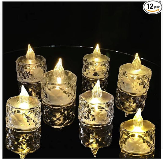 12pack LED Crystal Candle Light Table Centrepiece Flameless Candles Transparent Small Tea Wax Birthday Proposal INS Desktop Decoration Create Atmosphere Smokeless Candles Tea Lights
