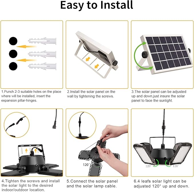 Auzev Solar Shed Light Indoor Outdoor Upgrade 176 LED 4 and 1 Heads Solar Powered Motion Sensor Pandent Daytime Work Lights with 4 Modes Remote Control Security lamp for Garage Gazebo Barn