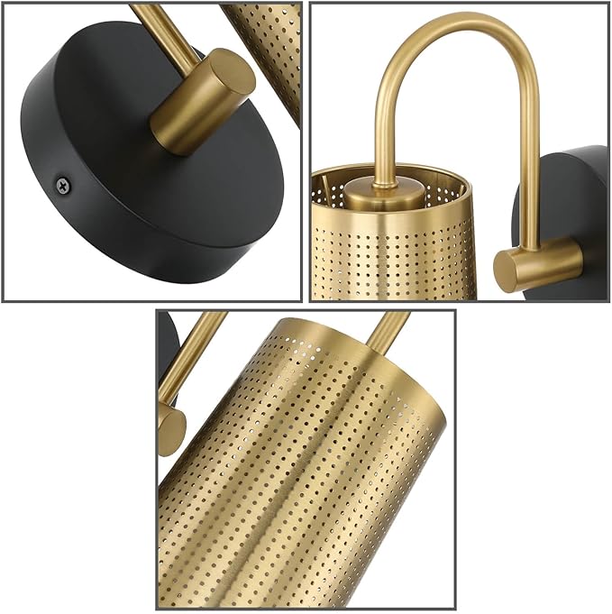 XiNBEi Lighting Wall Sconce Black Gold Bathroom Light Fixture with Cone Iron Shade, Modern Hardwired Sconce Lights Indoor Wall Lamp for Bedroom Bathroom Hallway XB-W430-BS