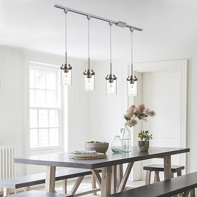 MELUCEE 4 Pack H Track Lighting Pendants Brushed Nickel Ceiling Track Hanging Light Fixtures with Clear Glass Shades, Compatible with H Type Track Lighting Rail, E26 Socket