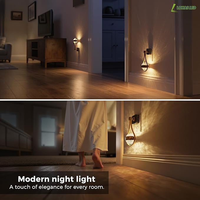 L LOHAS LED Night Lights Plug Into Wall: 2 Pack Star Projector Nightlight, Dusk to Dawn Sensor, 3000K Soft White, 330°Rotating Globe Night Light for Bedroom, Hallway, Home Decor, Gaming Room