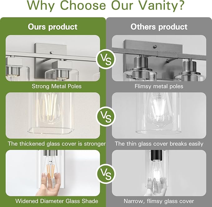 Espird 5 Light Bathroom Vanity Light - Brush Nickel Bathroom Light Fixtures Square Design & UL Certification, 31 Inch Long Light Fixtures Over Mirror for Bedroom & Restroom