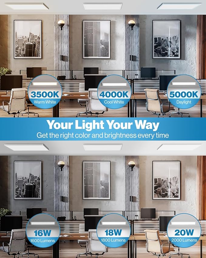 Sunco 12 Pack 1x2 LED Flat Panel Lights, Dual Selectable CCT 3500K/4000K/5000K & Selectable Wattage 16W/18W/20W, 2000 LM, Dimmable Triac, Back-Lit Drop Ceiling Troffer Replacement Light - ETL, FCC