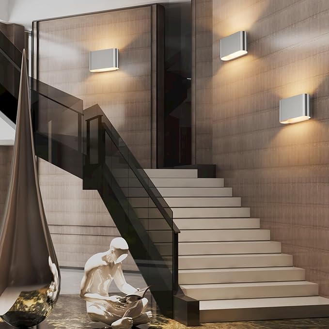 Aipsun Nickel Modern LED Wall Sconces Set of 2 Indoor Wall Lights Hardwired Up and Down Wall Mount Light for Living Room Bedroom Hallway Corridor Conservatory Warm White 3000K(with G9 Bulbs)