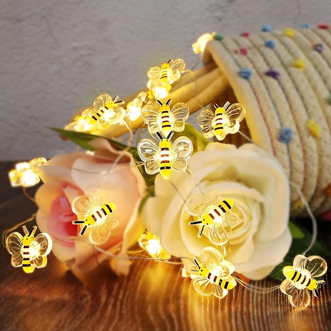 Bee Decor USB String Lights 10Ft 30 LEDs Bee Bumble Whimsical Decorations Honey Gifts for DIY, Home, Classroom, Birthday, Kids Room, Garden, Baby Shower, Party