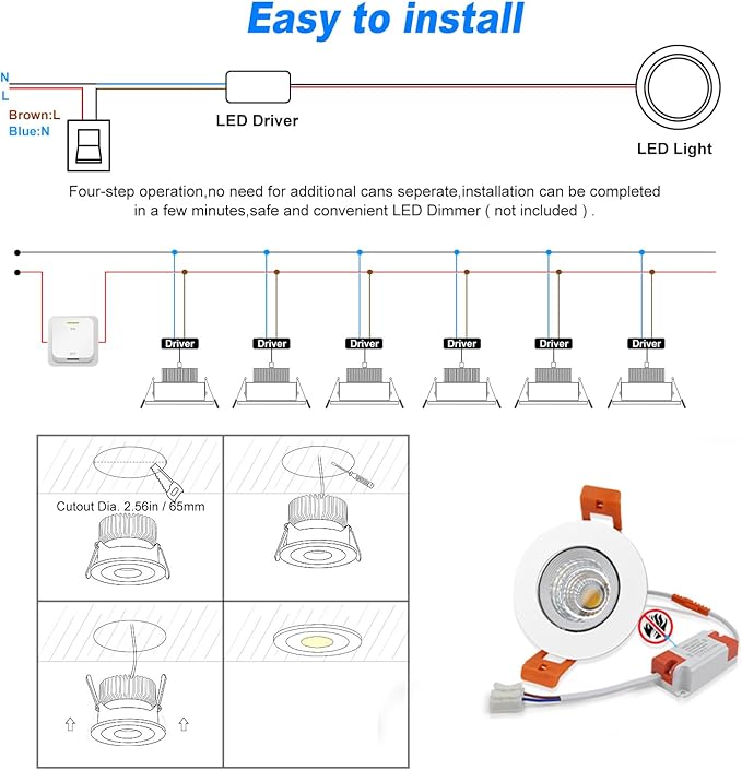 LightingWill 2inch LED Dimmable Downlight, 3W COB Recessed Ceiling Light, Natural White 4000K-4500K, CRI80, 25W 220LM Halogen Bulbs Equivalent, White (20 Pack)