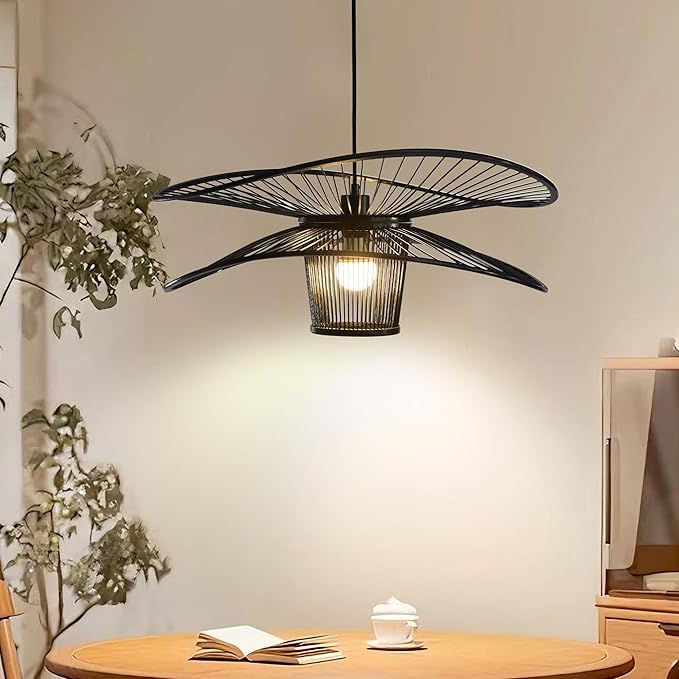 Handmade Bamboo Pendant Light, 3-Tier Boho Woven Chandelier, Modern Ceiling Lamp for Dining Room, Kitchen, Farmhouse Bedroom, E26 Base