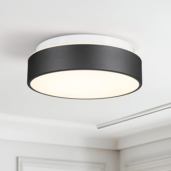 AUTELO Flush Mount Ceiling Light-Black Ceiling Light Fixture - 12Inch LED Close to Celing Lights with Frosted Glass Shade C3312 BK LED